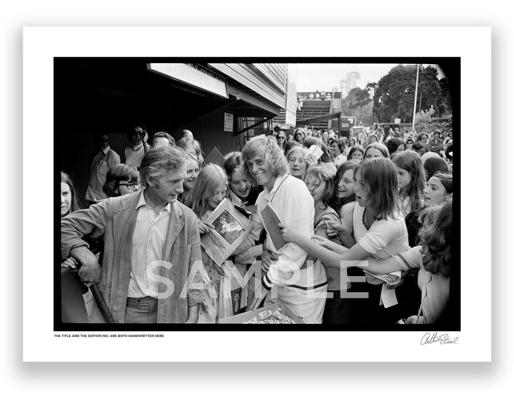 an exclusive black and white photograph of björn borg at the wimbledon championships in 1973 by british photojournalist arthur steel