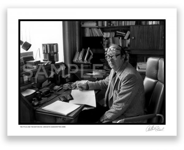 an exclusive black and white photograph of eric morecambe by british photojournalist arthur steel