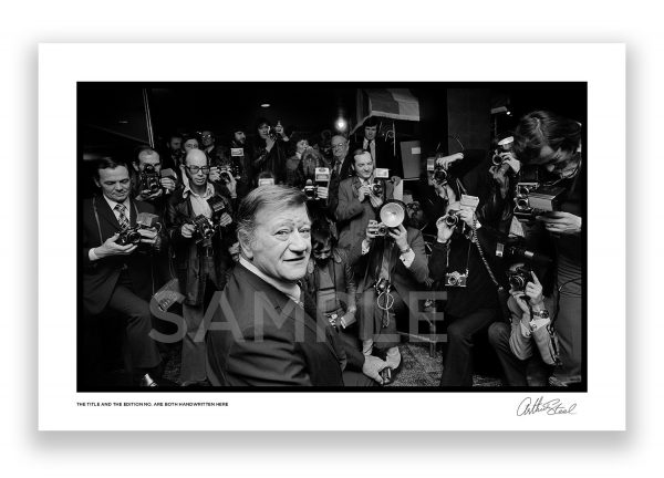 an exclusive black and white photograph of john wayne by british photojournalist arthur steel