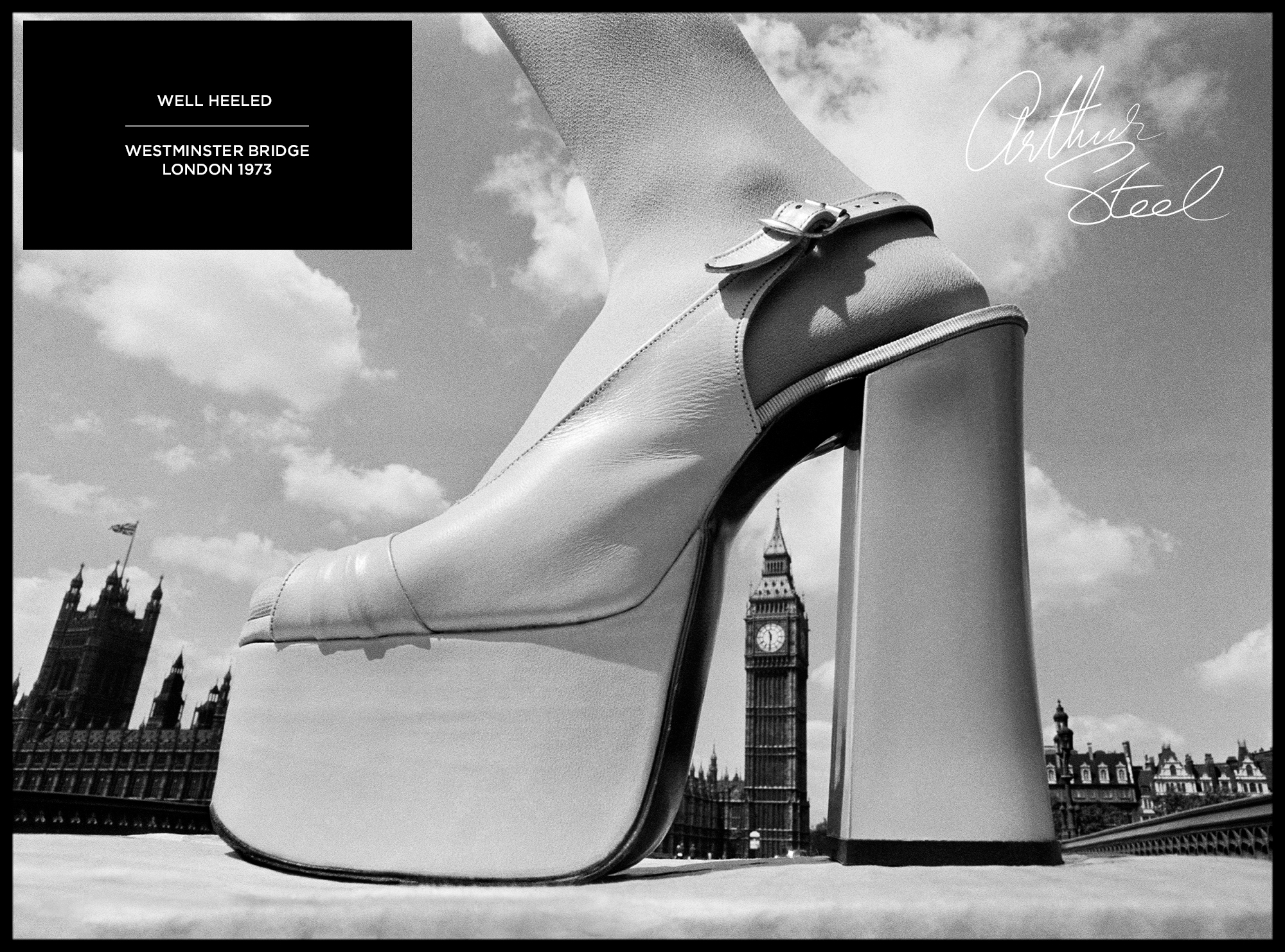 rare black and white photograph platform shoe big ben london by arthur steel