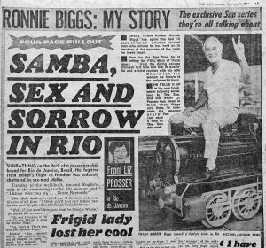 newspaper cutting of ronnie biggs great train robber by arthur steel