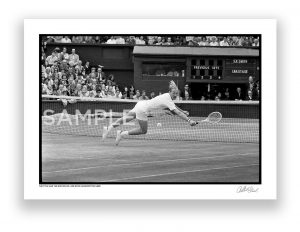 an exclusive black and white photograph captured at the 1972 wimbledon championship final between stan smith and nastase by british photojournalist arthur steel