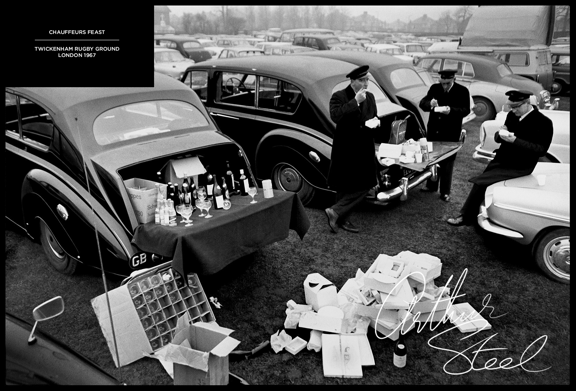 rare black and white photograph chauffeurs feast twickenham rugby ground by arthur steel