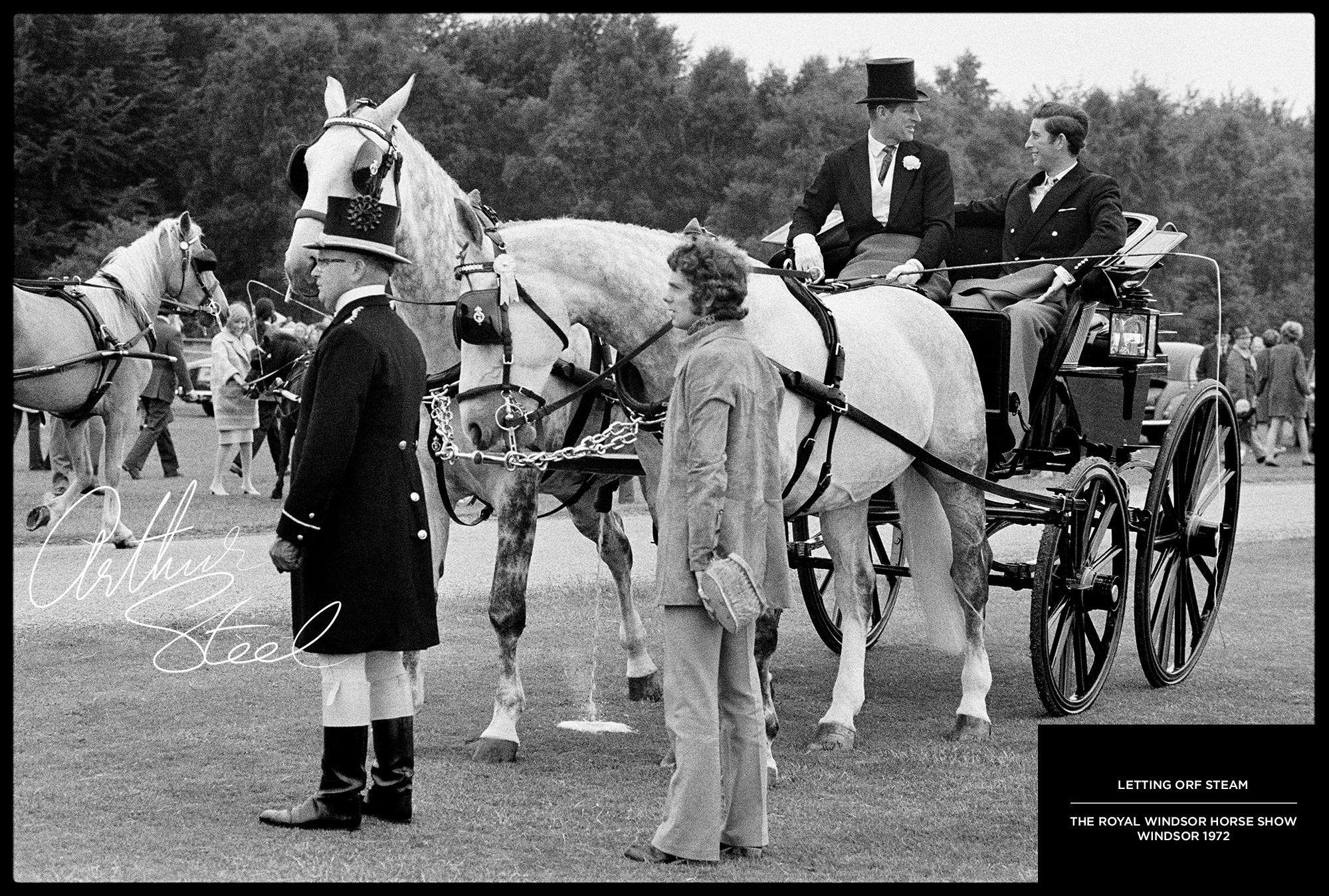 rare black and white photograph letting off steam prince philip and prince charles by arthur steel