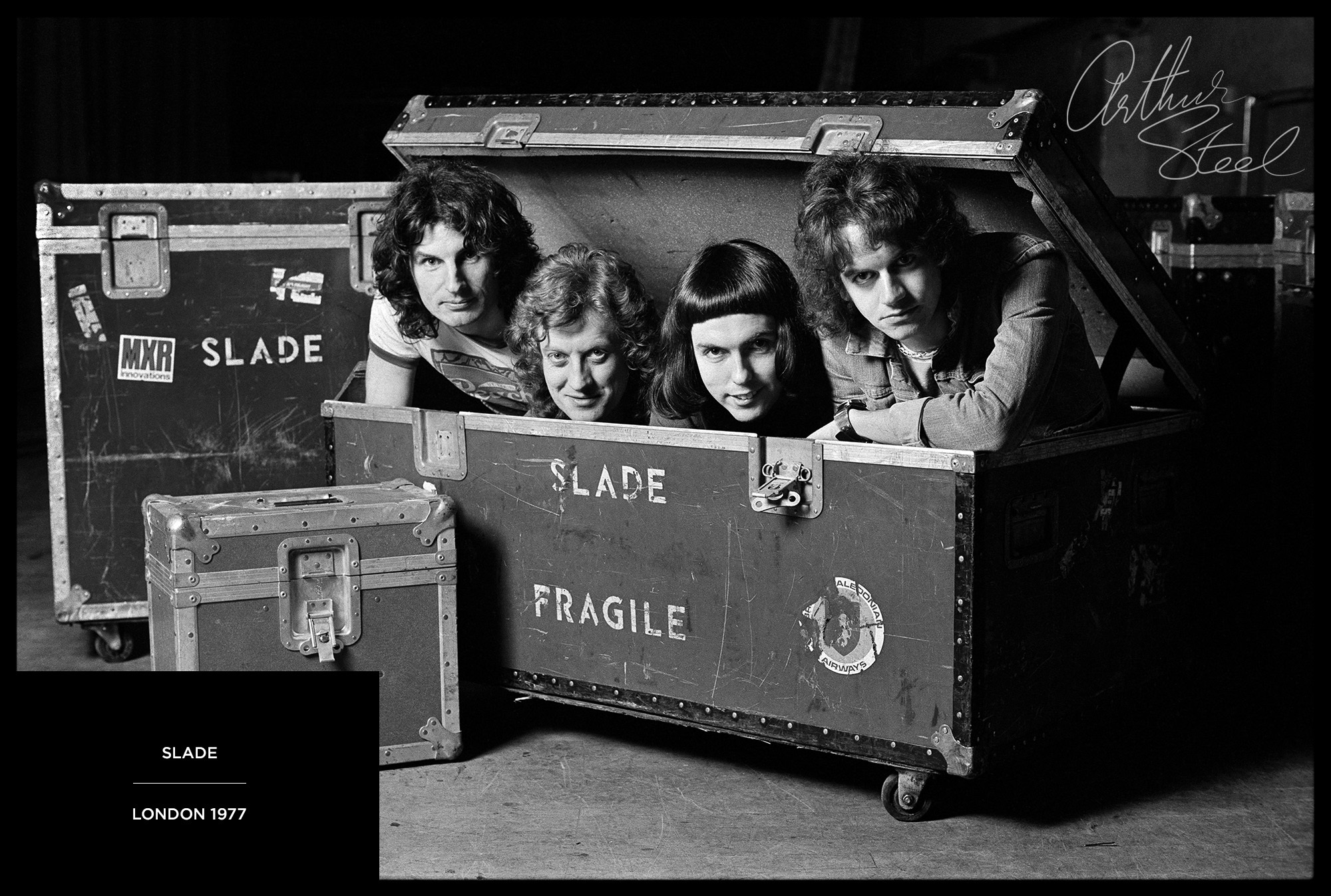 An exclusive limited edition photograph of the rock band Slade by Photographer Arthur Steel.
